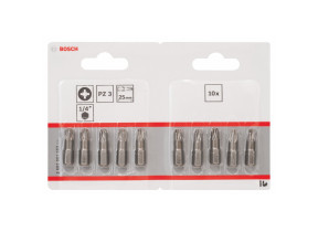 Bosch outillages 10 pièces jeu de embouts de vissage extra dure pour vis pozidriv, pz3 epaisseur, 25mm longueur 2607001563