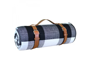 Linxor - couverture, tapis, nappe de pique-nique imperméable - 200 x 200 cm - carreaux noirs EGK3665