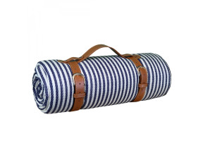 Linxor - couverture, tapis, nappe de pique-nique imperméable - 200 x 200 cm - rayé bleu EGK3667