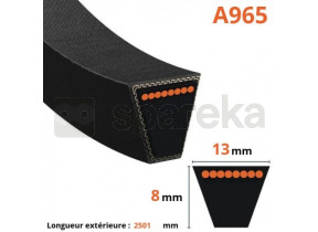 Courroie lisse trapézoïdale série a (section 13x8mm) longueur ext: 2501mm A965
