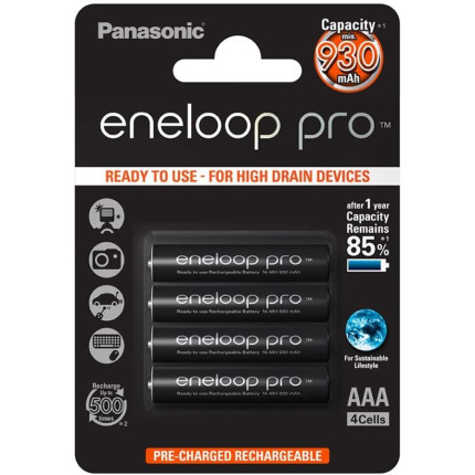 Blister de 4 piles rechargeables eneloop pro aaa (micro)/hr03 930mah 1,2v