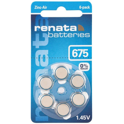 Blister de 6 pile auditive za675 zinc air 0% mercury 1,45v