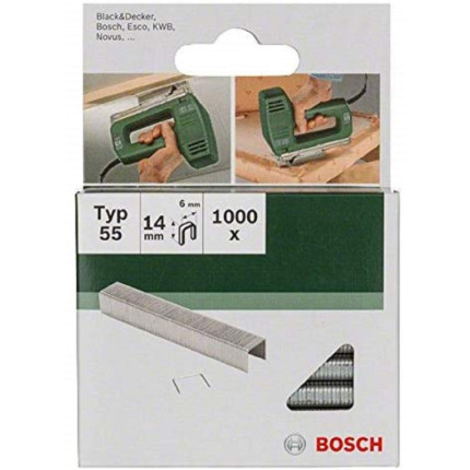 Bosch outillages 2609255826 set de 1000 agrafes à dos étroit type 55 largeur 6 mm epaisseur 1 mm longueur 14 mm