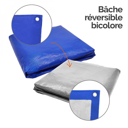 Linxor - bâche de protection réversible 4 saisons pour piscine hors sol - rectangle 2,20 x 4,50 m - 150 gsm - bleu et gris-2