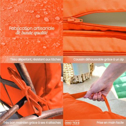 Linxor - coussin déhoussable pour bain de soleil, transat - 183 x 60 cm - orange-2