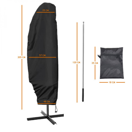Linxor - housse de protection imperméable et anti-uv pour parasol déporté - 205 x 48 - 57 - 25 cm - noir-2