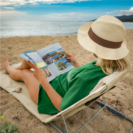 Linxor - matelas, transat, tapis de plage avec dossier inclinable et sac de transport - beige-4