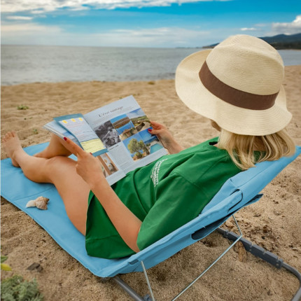 Linxor - matelas, transat, tapis de plage avec dossier inclinable et sac de transport - bleu-4