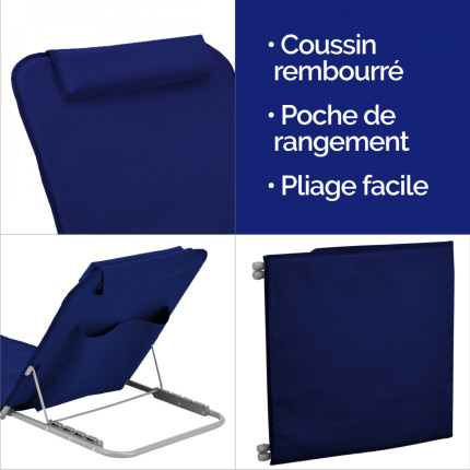 Linxor - matelas, transat, tapis de plage avec dossier inclinable et sac de transport - bleu marine-3