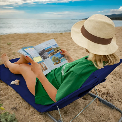 Linxor - matelas, transat, tapis de plage avec dossier inclinable et sac de transport - bleu marine-4