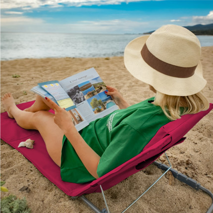 Linxor - matelas, transat, tapis de plage avec dossier inclinable et sac de transport - framboise-4
