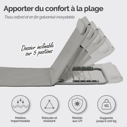 Linxor - matelas, transat, tapis de plage avec dossier inclinable et sac de transport - gris-2